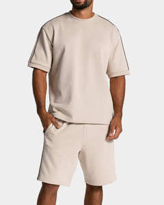 Camiseta y pantalones cortos blancos extragrandes para hombre, diseño OEM de última generación, con ribetes, mezcla de algodón transpirable, para gimnasio y ropa urbana. - Product Image 3