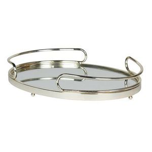 Modern Brass Oval Tray with Glass <b>Mirror</b> Base Decorative Serving Platter for Living Room <b>Table</b> Wedding Centerpiece - Product Image 6
