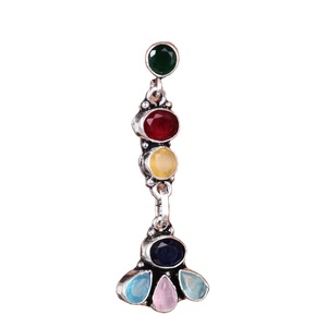 Pendientes Largos de Plata Oxidada con Jade y Latón en Forma de Campana Estilo Bohemia para Mujer |   Proveedor de Joyería Étnica de Moda para Bodas al por Mayor - Product Image 1