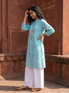 Kurta Recta Estampada a Rayas para Mujer, Tela de Algodón Suave y Transpirable, Ropa Étnica Informal para el Día a Día - Product Image 3