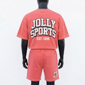 Ensemble short et t-shirt pour homme en jersey de coton 200 GSM rose corail, tissu doux et respirant, impression sérigraphique, logo personnalisé, ensemble de jogging pour homme - Product Image 4