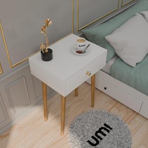 Modern Bedside <b>Table</b> with Solid Wood Legs, Minimalist and Practical End <b>Side</b> <b>Table</b> with Drawer <b>Storage</b>, Easy Assembly - Product Image 3