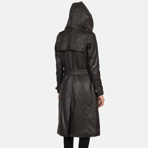 Manteau trench coupe-vent en cuir PU pour femme, style élégant et classique, avec chapeau amovible, vêtement d'extérieur long de qualité supérieure - Product Image 2