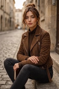 Woman Vintage Fashion <b>Leather</b> Coat Casual Shacket Windproof Zipper Pockets Goat <b>Leather</b> <b>Jacket</b> Zipper Closure <b>Winter</b> - Product Image 2
