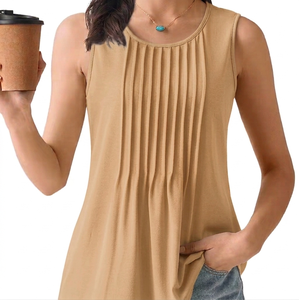 Débardeur pour femme Ostriya en polyester/coton, couleur unie, coupe classique, col rond, respirant, tricoté, vêtement décontracté, logo et taille personnalisés - Product Image 1