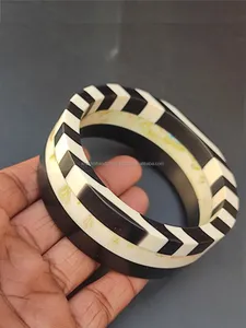 Very Unique Resin Joint Beaded <b>Bracelets</b> with Two-Tone <b>Leather</b> Cuff, Adjustable <b>Charm</b>, Fashionable Diamond Bangle for Parties - Product Image 3