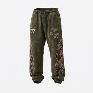 Ensemble de survêtement pour homme en coton épais, vert délavé à l'acide, avec sweat à capuche graphique et pantalon de jogging, style streetwear, vêtements personnalisés sous marque privée - Product Image 5