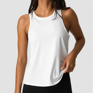Camiseta sin mangas de talla grande con elástico en cuatro direcciones, 80% poliéster 20% elastano, corte largo con dobladillo curvo, para gimnasio y deportes activos, venta al por mayor - Product Image 3