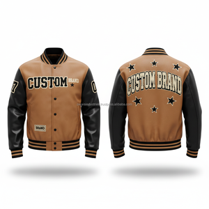 Veste universitaire en PU noir et beige pour homme, personnalisable avec logo lettre C brodé, col rabattable, pour l'automne et l'hiver - Product Image 2