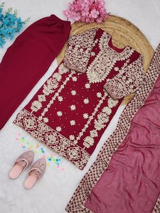 Ensemble Salwar Kameez pakistanais pour filles, couleur marron, lourdement brodé, 3 pièces, dupatta extensible, tenue de fête de mariage - Product Image 6
