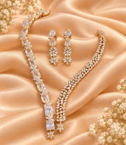Juego de Joyas de Circonio de Lujo para Novia, Diseño de Cristal con Corte Esmeralda, Collar y Aretes para Compromiso, Boda o Fiesta - Product Image 1