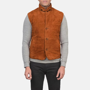 Tony Brown Men's Vintage O-Neck Fleece Genuine Leather Vest Sleeveless <b>Thick</b> Coat Breathable Regular Length Single Breasted - Product Image 1