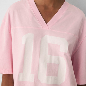 Camiseta de Verano para Mujer, de Algodón de Lujo, Transpirable, Talla Grande, con Efecto Desgastado, Lavado Ácido Personalizado, Logotipo Vintage, Cuello en V, de Alta Calidad - Product Image 3