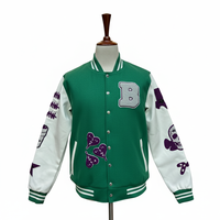 Veste universitaire unisexe violette avec broderie et patchs en chenille, style Letterman