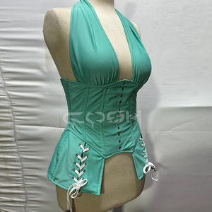 Corsé de Spandex Verde Menta de Moda para Entrenamiento de Cintura, Estilo Halter, con Cordones, para Vestir de Noche y Moda de Club - Product Image 4