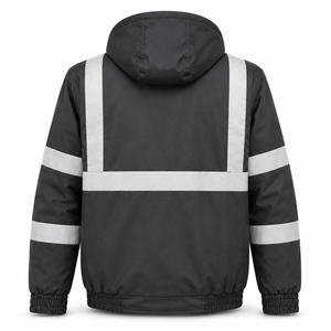 Veste de travail industrielle personnalisée en polyester unisexe, haute visibilité, panneaux réfléchissants, capuche, porte-carte d'identité, poches à rabat sécurisées - Product Image 3