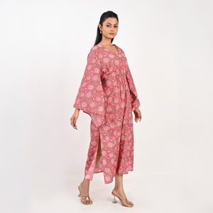 Elegante Vestido Maxi de Algodón con Estampado Floral, Cuello en V Profundo, Mangas Campana, Corte Holgado, Estilo Casual y Cómodo para el Verano - Product Image 2