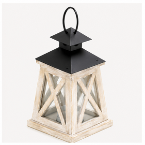 Farol de Madera Rústico Estilo Granja con Tapa Metálica, Portavelas Decorativo Vintage para Centro de Mesa de Boda, Decoración de Jardín - Product Image 6