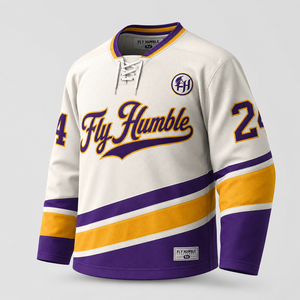 เสื้อฮอกกี้น้ำแข็งผู้ชาย Fly Humble สีขาว สำหรับทีมโกลด์ 10 พิมพ์ลายดิจิตอล โพลีเอสเตอร์ แห้งเร็ว สายปรับได้ แขนยาว ทรงปกติ - Product Image 5