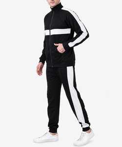 Men's <b>Black</b> <b>White</b> <b>Striped</b> Tracksuit Full Sleeve Zipper Closure Side Pockets Sporty Casual Regular Fit Autumn Wear - Product Image 1