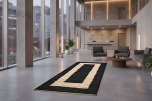 Tapis de sol rectangulaire en jute style ferme, couleur NOIR, antidérapant, à poils plats, pour couloir, avec envers en caoutchouc, fin, 100% matériau organique - Product Image 3