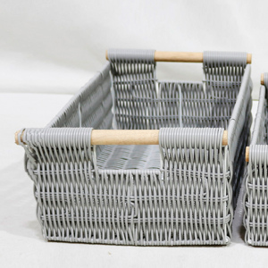 Trending <b>Rectangular</b> PE Rattan <b>Storage</b> <b>Basket</b> With Handles Rustic Style Multi Purpose Organizing Tray for Home Desktop Neatening - Product Image 3