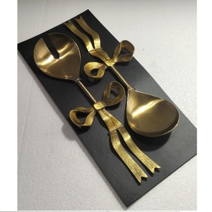 Ensemble de service à salade moderne en acier inoxydable avec poignée à design noué, têtes en acier inoxydable poli miroir, durable et réutilisable AH - Product Image 1