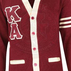 Cardigan tricoté bordeaux pour hommes, avec lettres grecques KAP, en acrylique, manches longues, col en V, style universitaire, pour fraternités et sororités - Product Image 5