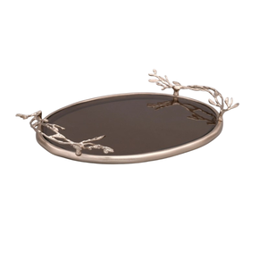 Modern Design <b>Table</b> <b>Top</b> Serving Tray High Quality Stainless Steel Serving Tray With Golden Leaf Handles For Home <b>Decoration</b> - Product Image 2