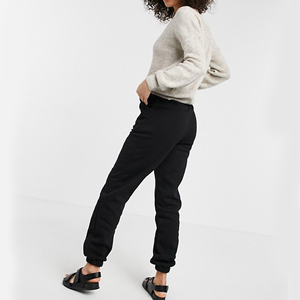 <b>Women's</b> <b>Black</b> High Waist Jogger Sweatpants Loose Fit Full Length Drawstring Closure Side <b>Pockets</b> Solid Color Right Leg Logo - Product Image 2