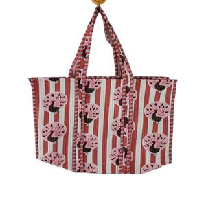 กระเป๋าโท้ทชายหาดผ้าฝ้ายลายพิมพ์นกยูงสีแดง น้ำหนักเบา สไตล์วินเทจ สายสะพายยาว ใช้ซ้ำได้ สำหรับผู้หญิง ความจุขนาดใหญ่ - Product Image 1