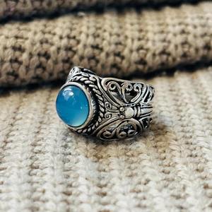 Trendy wholesale Blue Chalcedony Brass <b>Ring</b> Oxidized Silver Plated Butterfly Filigree <b>ring</b> <b>Statement</b> Bohemian Vintage <b>Ring</b> - Product Image 5