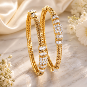 Royal Bridal 22K Solid Gold Zircon Classic Kada <b>Bangle</b> Bracelet <b>Set</b> with 916 Hall Mark for Women Engagement Party Jewelry - Product Image 2