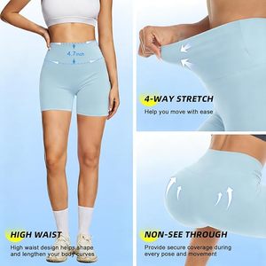 Shorts cyclistes taille haute pour femme, couleur unie, extensibles, en tricot Spandex Polyester, coupe sportive, sans coutures - Product Image 4