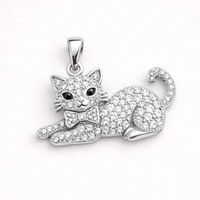 Pendentif chat pour enfants chrétiens en alliage 3D avec zircon, design personnalisé d'animaux mignons