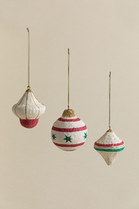 Adorno Navideño de Plástico Hecho a Máquina, Bola de Navidad Pintada a Mano con Diseño Vintage de Estrella a Rayas, Decoración Colgante para Árbol, GM DEHQANI SONS XM0133 Moderno - Product Image 6