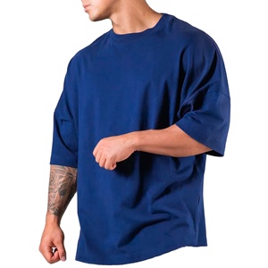 Camiseta de talla grande con cuello redondo de algodón orgánico pesado con logotipo serigrafiado personalizado, Camiseta lisa de gran tamaño para hombre, camiseta tejida con logotipo frontal - Product Image 2