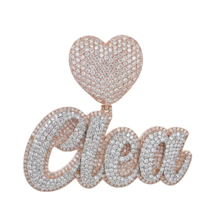 Unisex Hip Hop <b>Custom</b> Initial <b>Name</b> <b>Necklace</b> Iced 925 Silver Rhodium Plated Romantic Heart Clasp Moissanite Diamond Pendant Charm - Product Image 1
