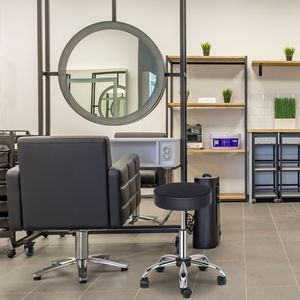 Semi PU Leather Nylon Wheel 300lbs Capacity <b>Round</b> <b>Stool</b> with Five Star Feet Technician <b>Stool</b> in Black RT for Salon Furniture - Product Image 2