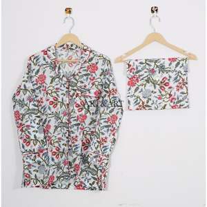 ชุดนอนผ้าฝ้ายพิมพ์ลายบล็อกอินเดียแบบวินเทจ ลายสัตว์ ชุดลำลองสำหรับฤดูร้อน ชุดนอนสำหรับขอแต่งงาน - Product Image 2