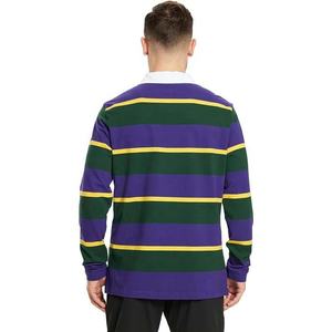 Men's Long Sleeve Striped Polo Shirt Purple Green Yellow Cotton Turn-<b>down</b> Collar Regular Fit All Seasons - Product Image 3