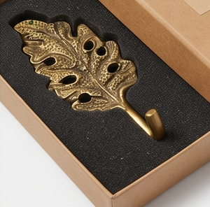 Premium Brass Oak Leaf Wall <b>Hook</b> Handmade Rustic Style Single <b>Hook</b> For Clothing Display Door Hanger Stylish Home Accent - Product Image 6