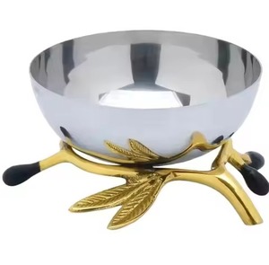 Decorative Eco-Friendly Stainless Steel Serving Bowl Lightweight Golden Leaf Accents Handmade <b>Mirror</b> Polished Classic Design - Product Image 6
