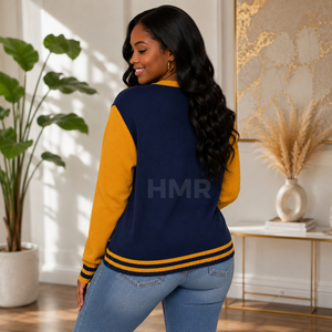 HMR Sisterhood Sorority Acrylic Knitted <b>Cardigan</b> <b>Navy</b> <b>Blue</b> Contrast Color Preppy Style Solid Button Front Open Sweater - Product Image 4