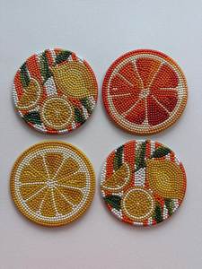 Handmade Beaded Citrus <b>Coaster</b> <b>Set</b> Orange Lemon Fruit Drink <b>Coaster</b> Decorative Table Mat Colorful Kitchen Decor Handmade Beadwor - Product Image 1