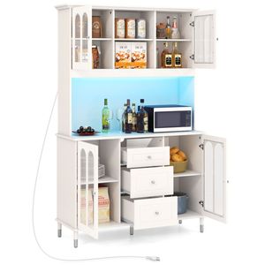 Armadio Dispensa da Cucina Bianco da 73 Pollici Personalizzabile con Luci LED e Stazione di Ricarica (USB/Type C/Prese AC) Realizzato in Pannelli di Legno - Product Image 1