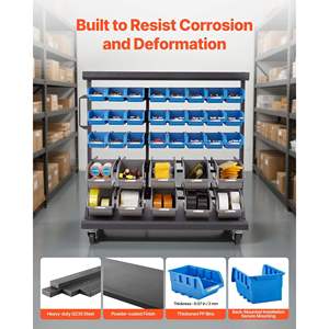 5-Tier Double-Sided Rolling <b>Bin</b> Storage Rack 68 Organizer <b>Bins</b> <b>Dual</b>-Sided Parts Mobile Tool Organizer Wheels for Garage - Product Image 5