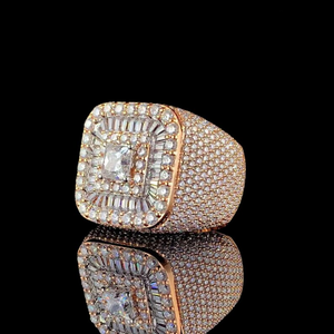 Bague unisexe en argent sterling 925 avec diamant taille princesse et moissanite taille ronde, style hip-hop, bijou tendance - Product Image 3