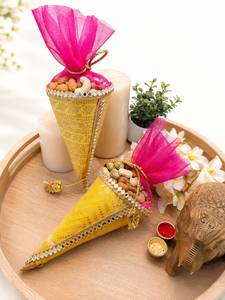 Handmade <b>Cone</b> Pouch with Stiff Lining for Sweets and Dry Fruits, Decorative Wedding Favor Gift Packaging <b>Bag</b> - Product Image 2
