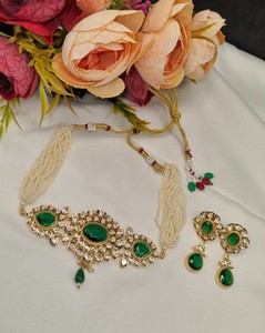 Traditional Gold Plated Kundan Choker Necklace <b>Pearl</b> Work Necklace <b>Set</b> For Every Function Occasion For Womens And Girls Wholsale - Product Image 5